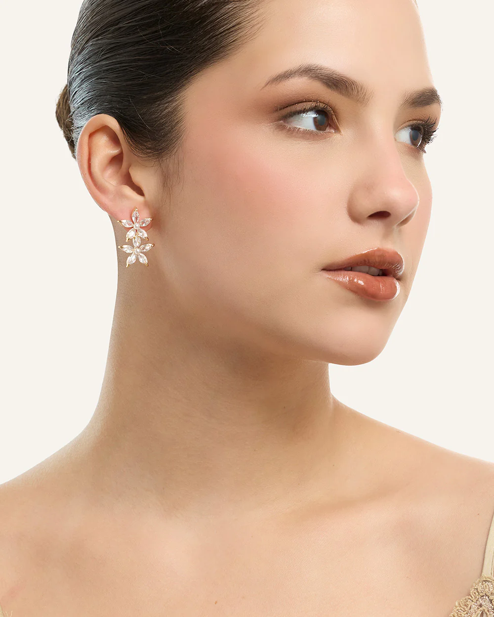 Aretes Drop Premium Zircón Bañado en Oro Dorado Na