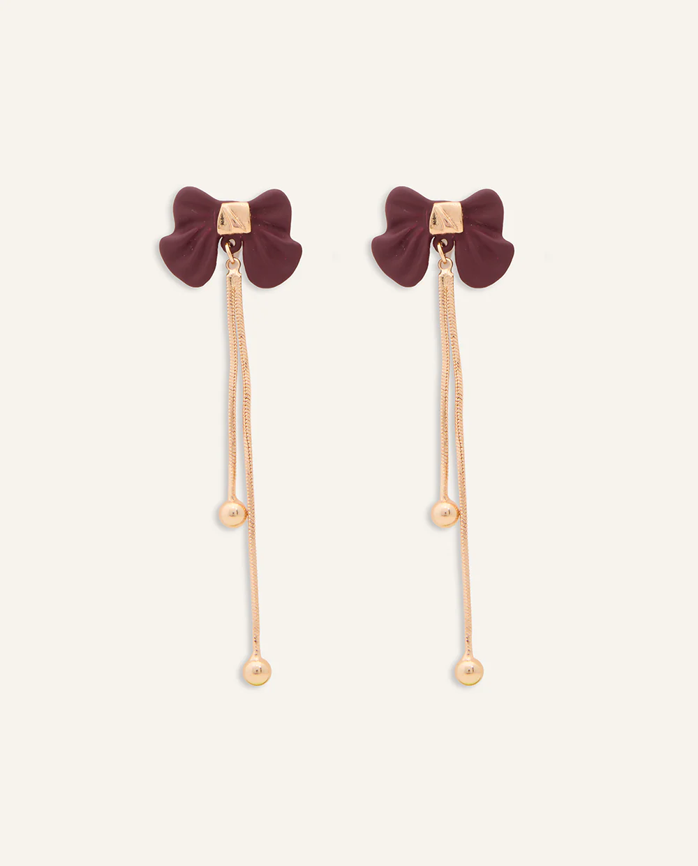 Aretes Largos Moda Moño Burgundy Dorado