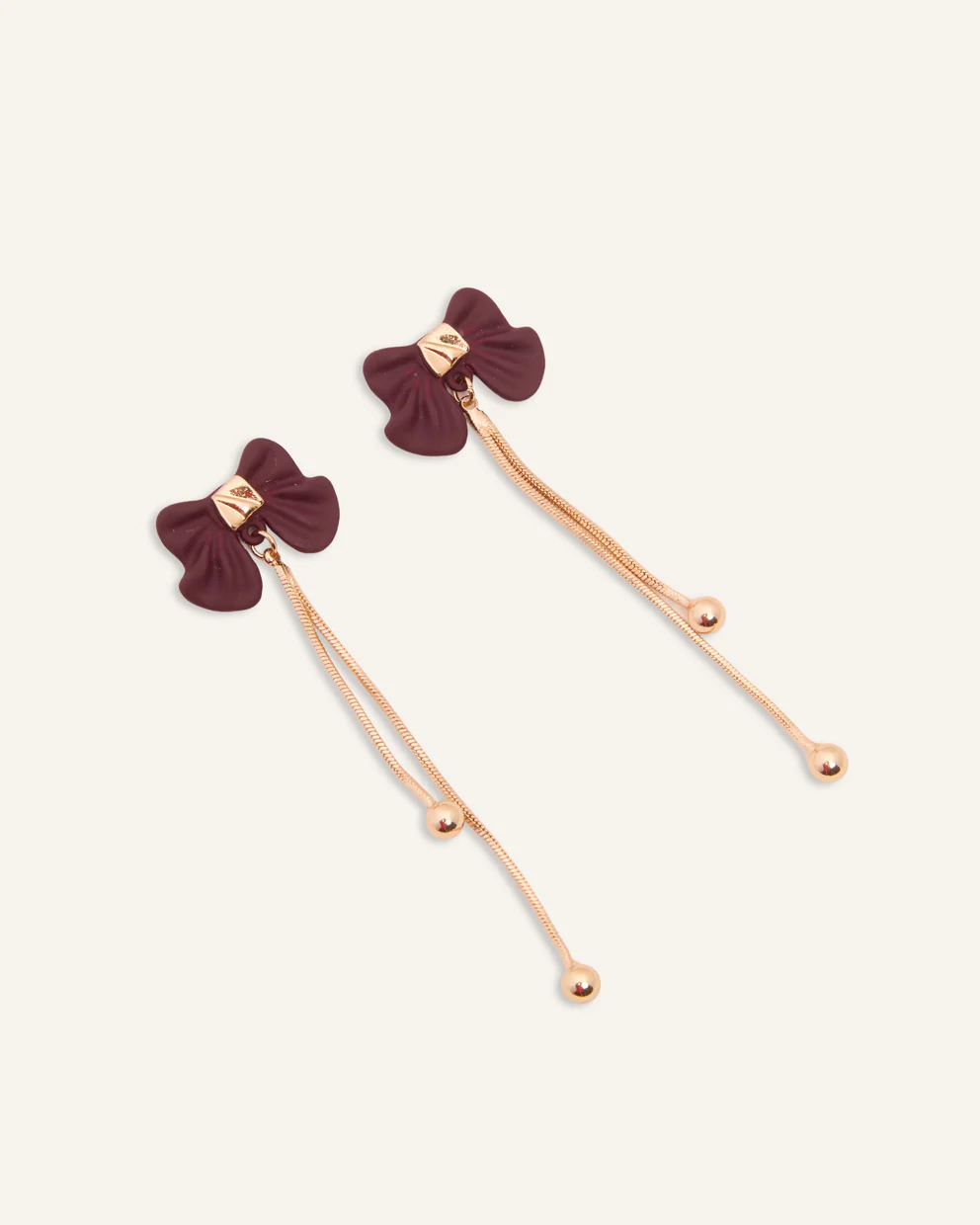 Aretes Largos Moda Moño Burgundy Dorado - Image 3