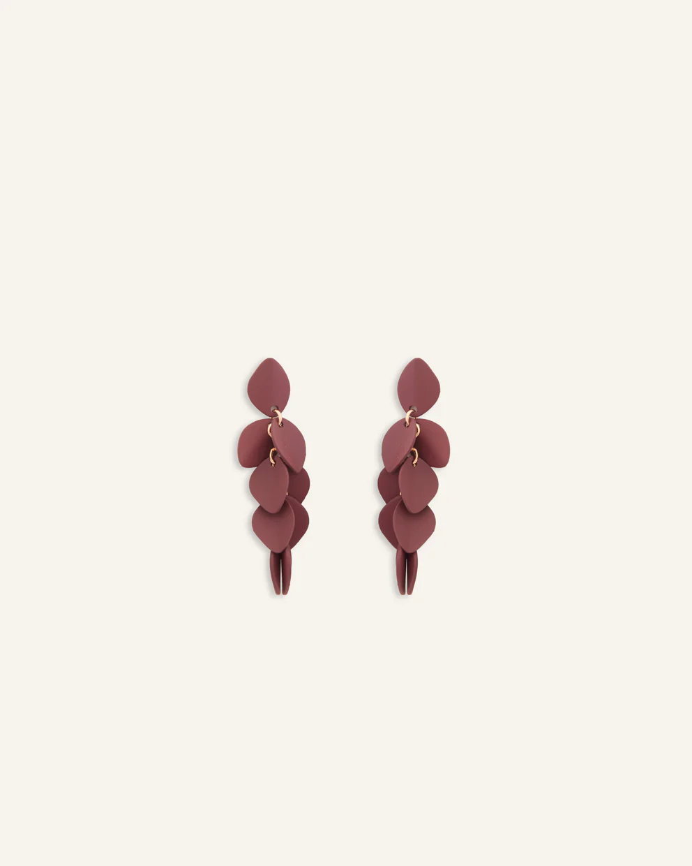 Aretes Largos Trendy Hojas en Cascada Burgundy