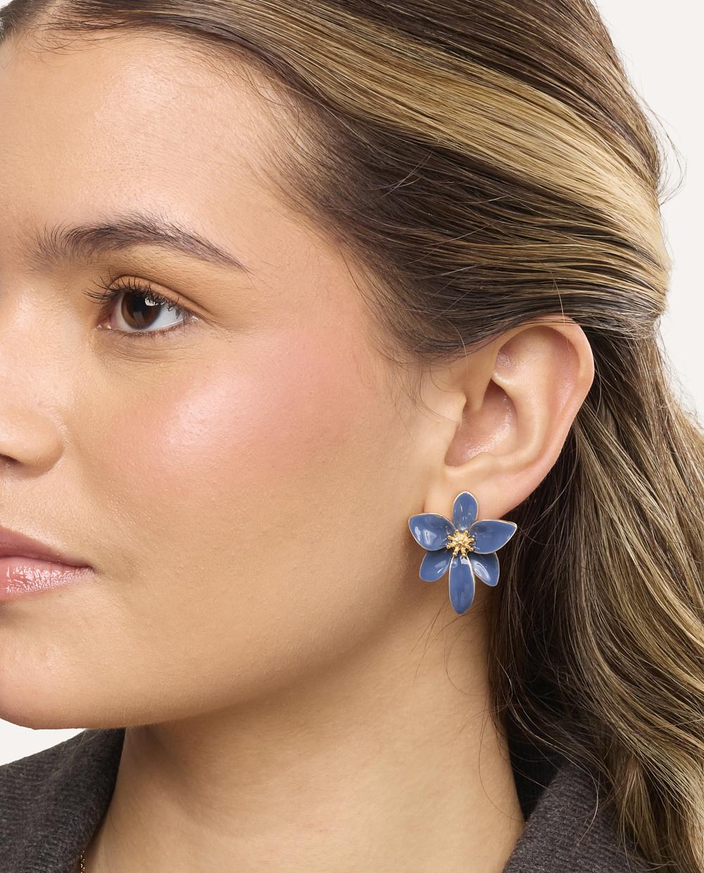 Aretes Moda Pegado Petal Blue Dorado - Image 2