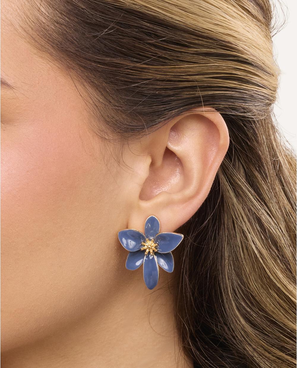 Aretes Moda Pegado Petal Blue Dorado - Image 3