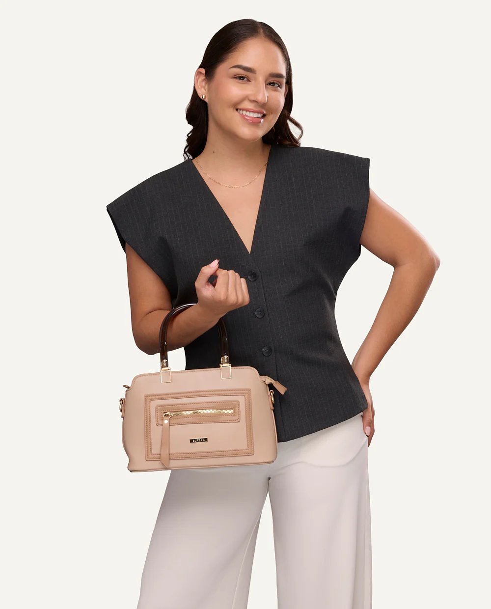 Cartera de Mano Estructurada PU Moda Beige