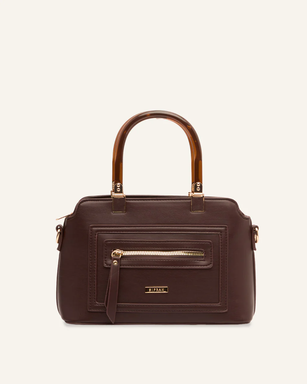 Cartera de Mano Estructurada PU Moda Marrón