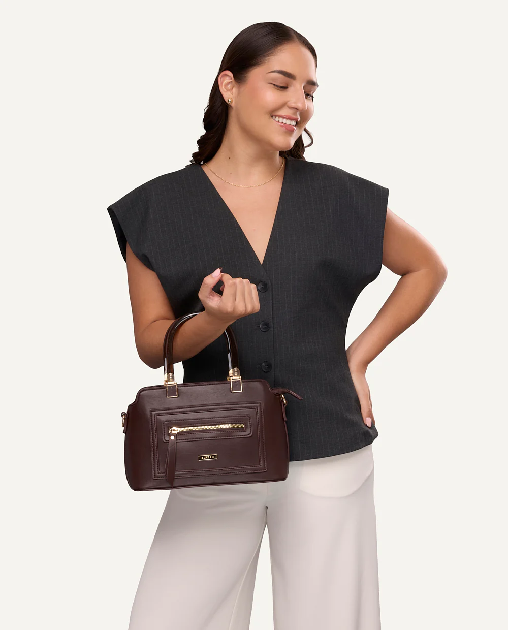 Cartera de Mano Estructurada PU Moda Marrón - Image 2