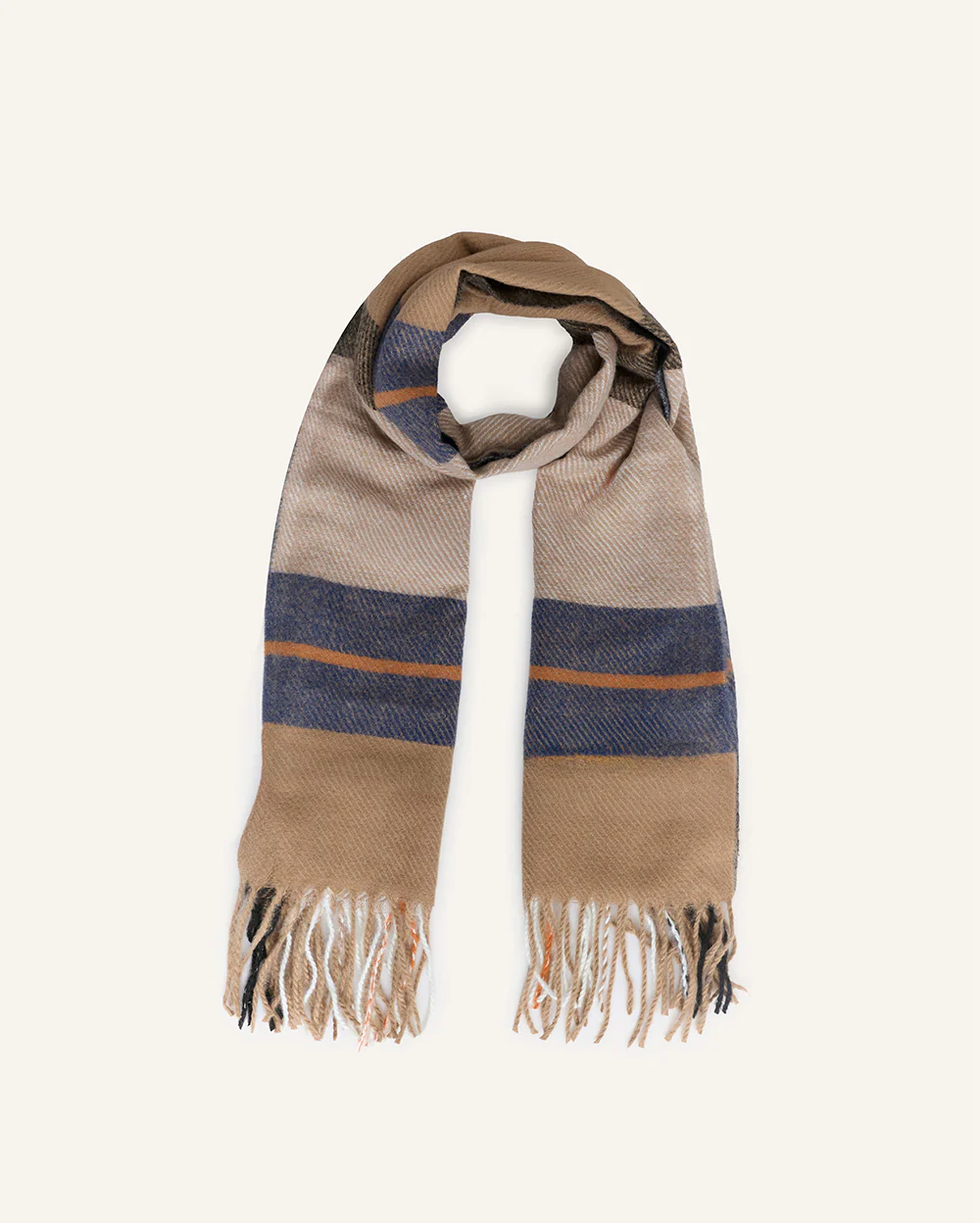 Chalina Moda Cuadros con Flecos Beige y Naranja
