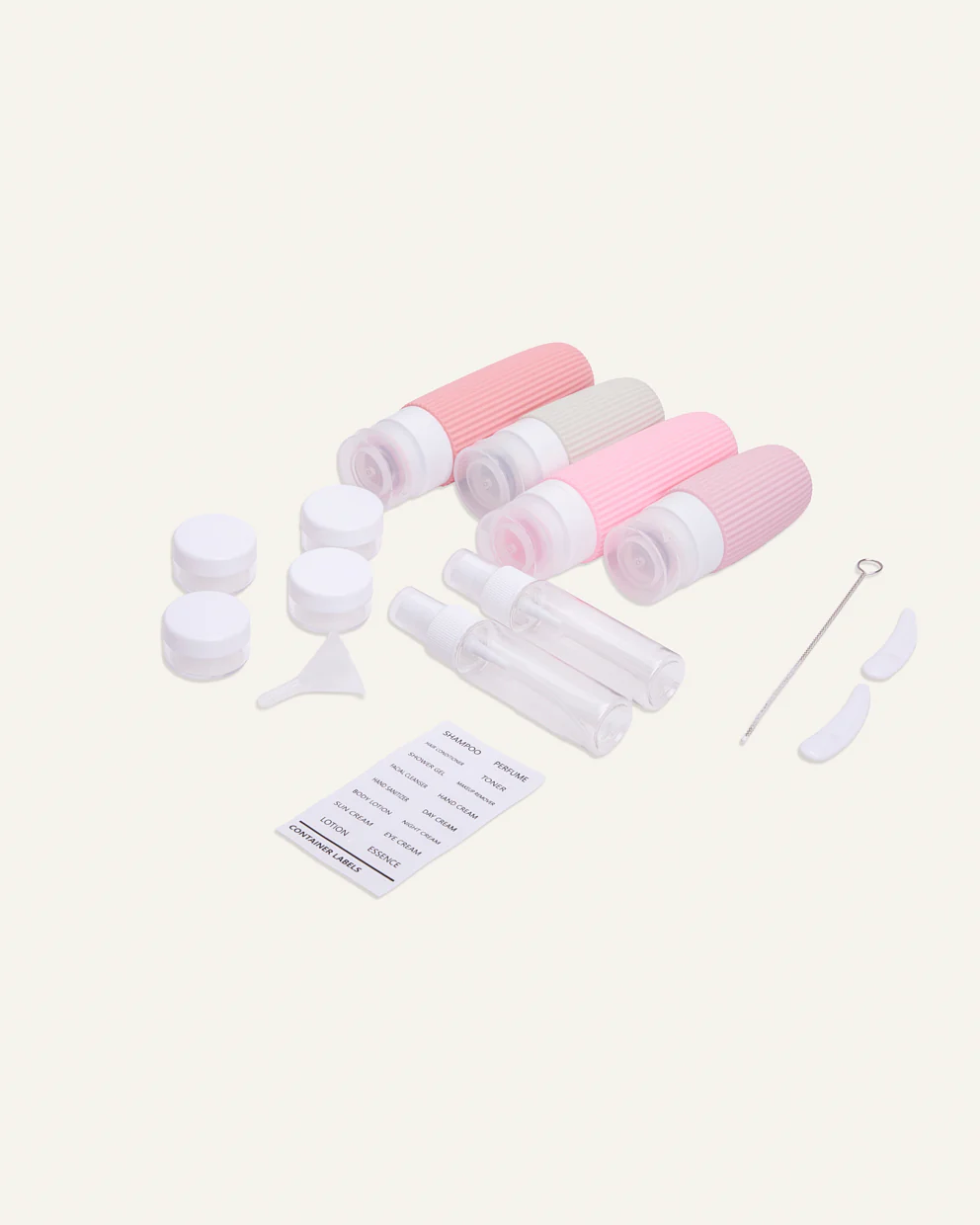 Kit de Bottellas de Viaje Rellenables con etiquetas Adhesivas