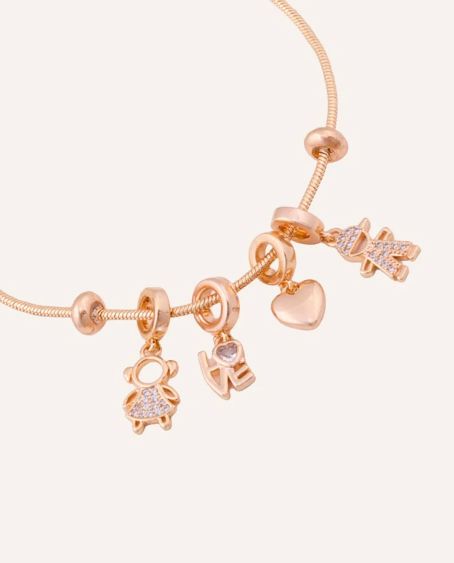 Pulsera Premium con Dije de Niños y Zircón Bañada en Oro - Image 2