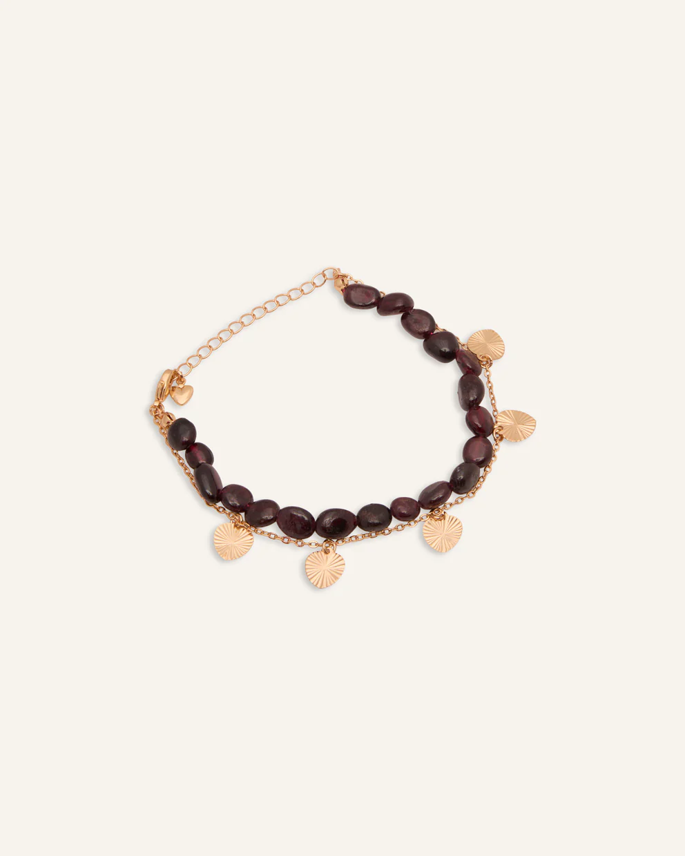 Pulsera Trendy Boho con Piedras Burgundy y Dijes Dorados