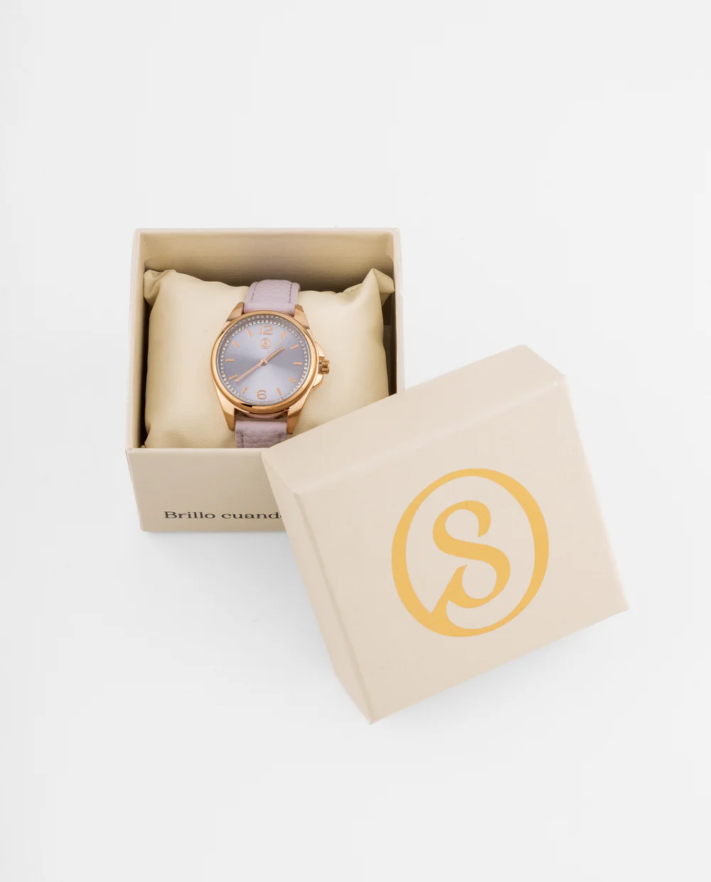 Reloj dorado con correa lila
