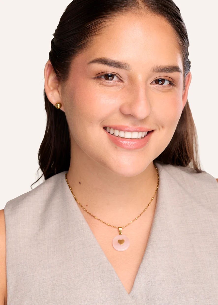 Set Collar + Arete Acero Inoxidable Bañado en Oro Corazón Dorado - Image 4