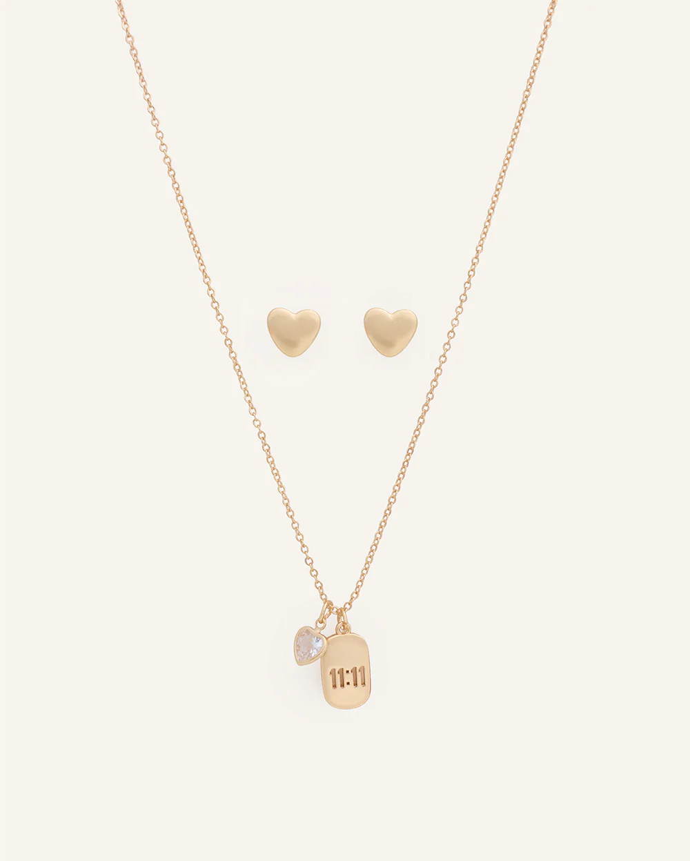 Set Collar + Arete Corazón 11:11 Dorado