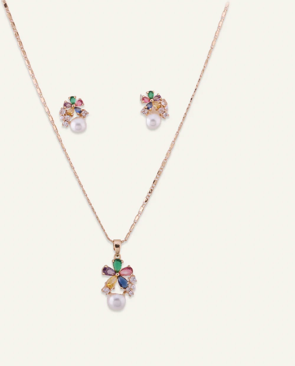 Set Collar + Arete Moda Aura Pearl Dorado