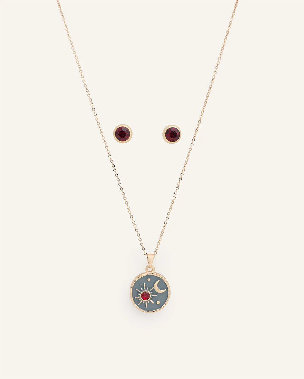 Set Collar + Arete Sol y Luna Dorado