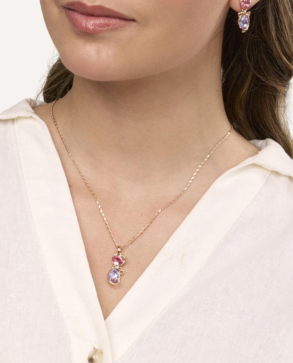 Set Collar + Arete Moda Cat Lover Dorado - Image 4