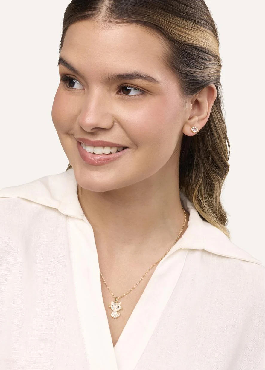 Set Collar + Arete Moda Cat Lover Dorado - Image 3
