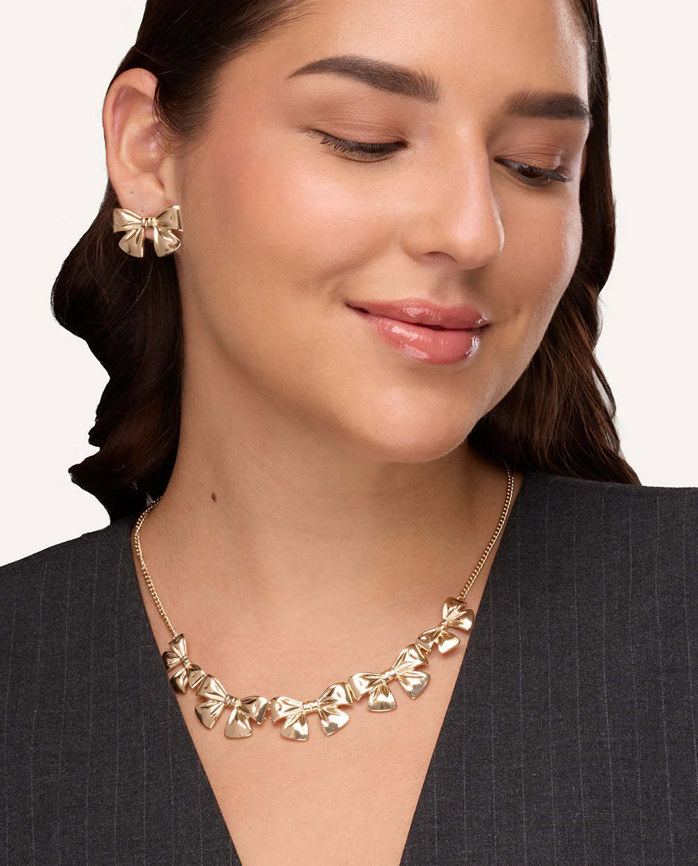 Set Collar + Arete Trendy Lazos Dorado