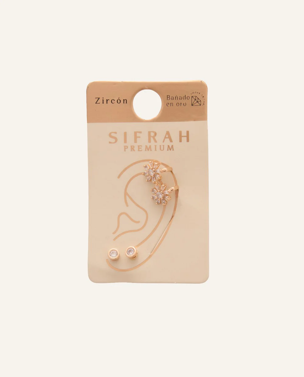 Set Earcuff Premium Zircón Bañado en Oro Flores Dorado