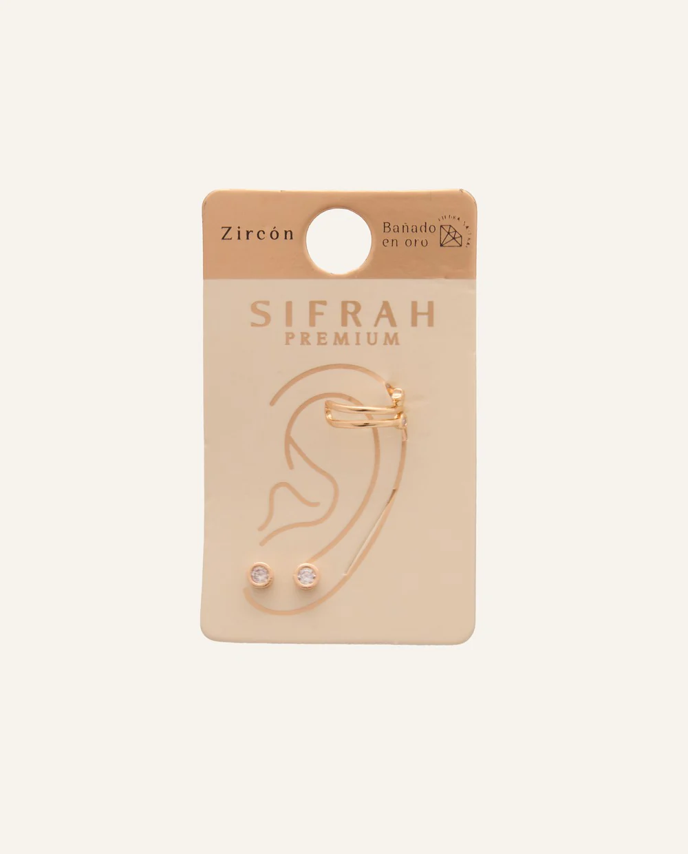 Set Earcuff Premium Zircón Bañado en Oro Minimal Dorado
