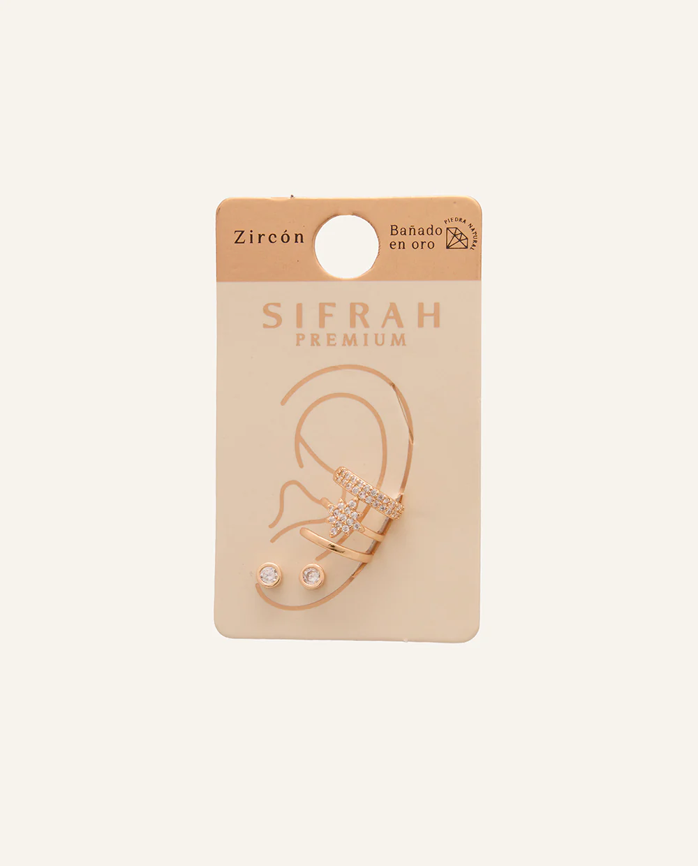 Set Earcuff Premium Zircón Bañado en Oro Shine Dorado - Image 2