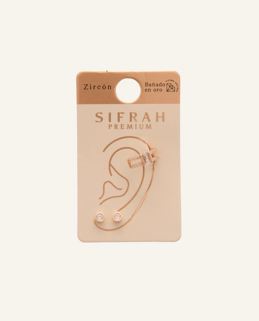 Set Earcuff Premium Zircón Bañado en Oro Shine Dorado