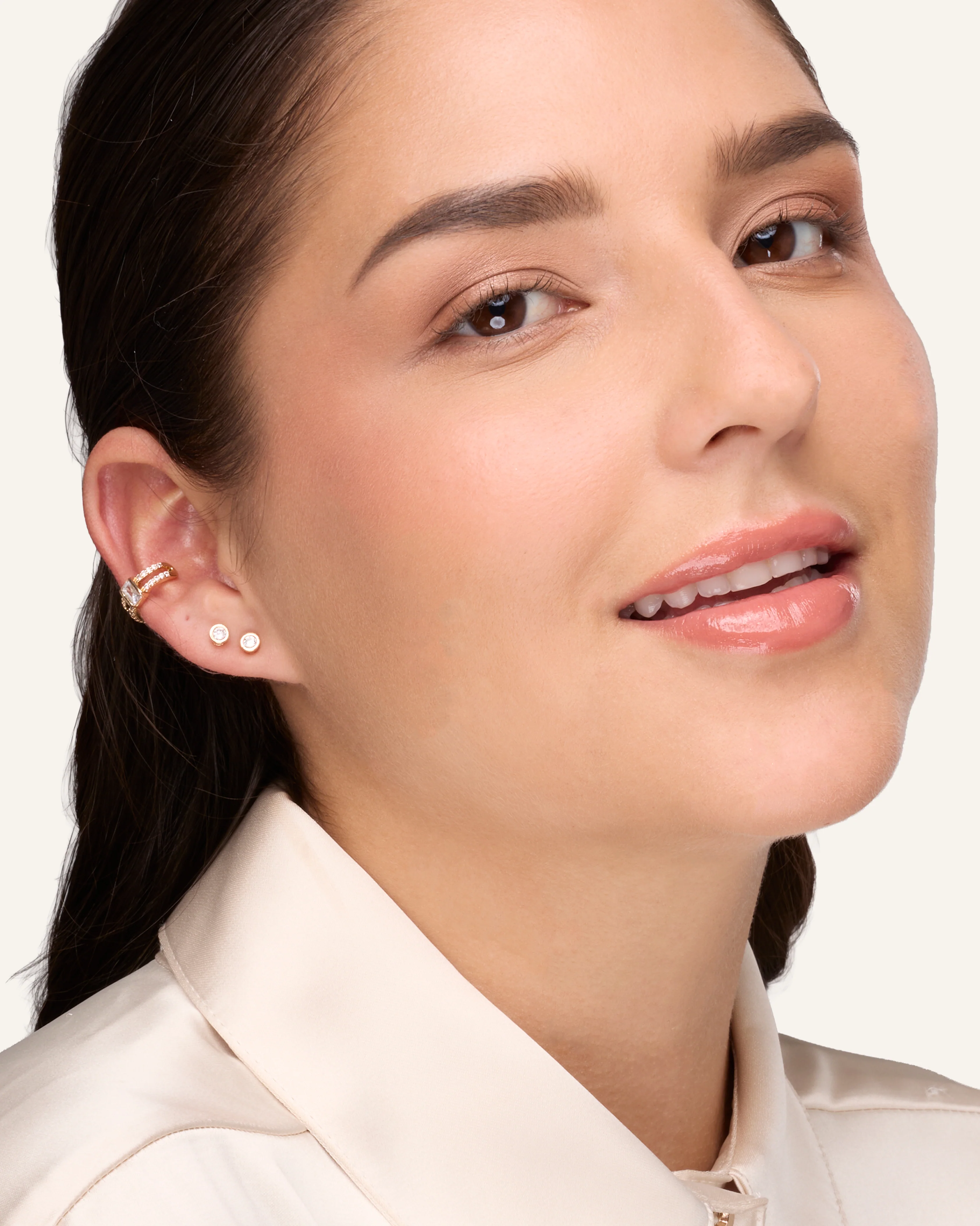 Set Earcuff Premium Zircón Bañado en Oro Shine Dorado - Image 2