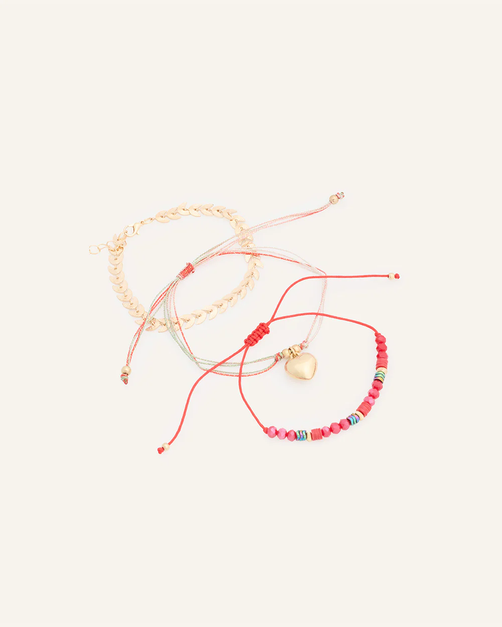 Set Pulseras Regulables Trendy Corazón Dorado