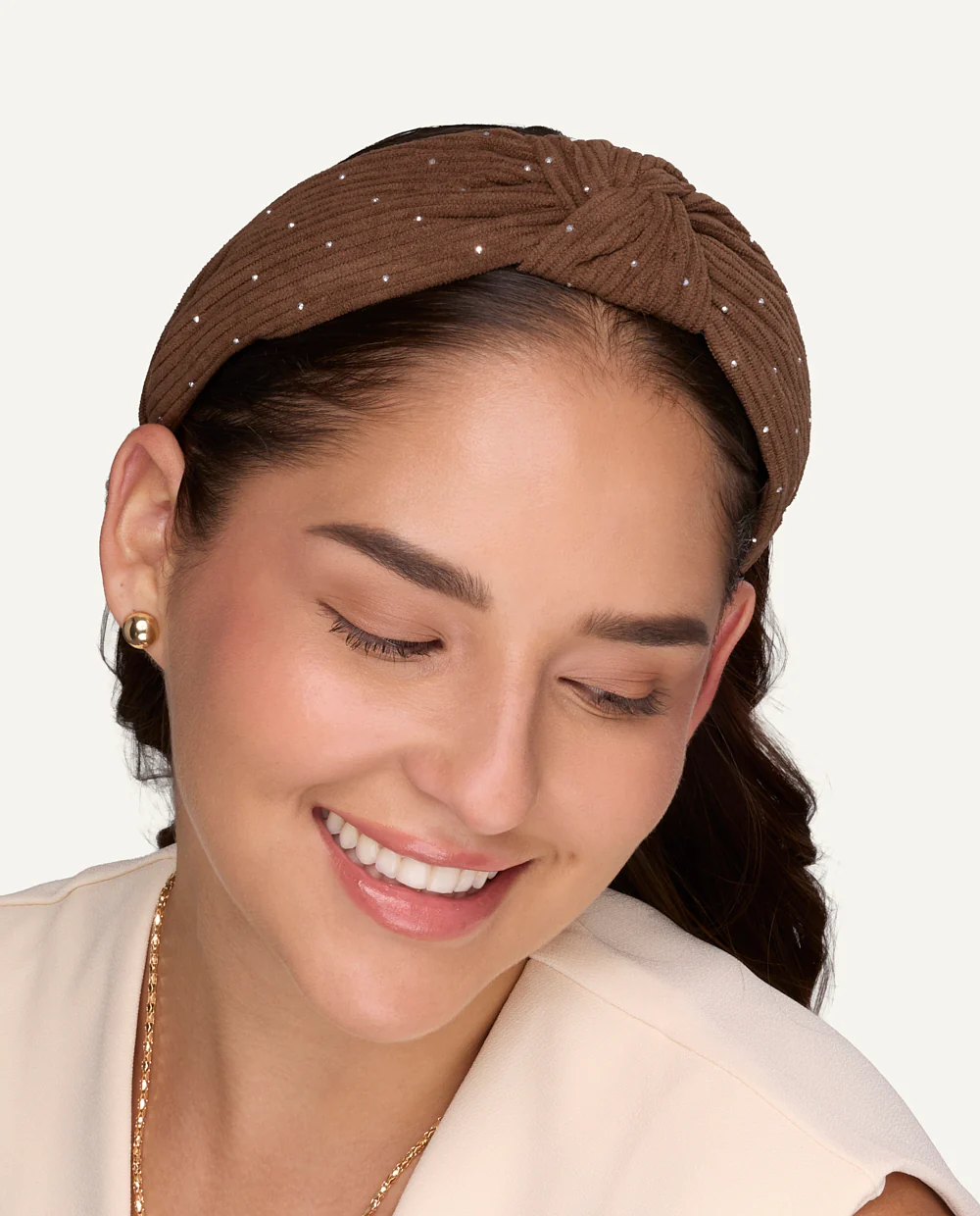 Vincha Diadema Nudo Trendy Shine Marrón